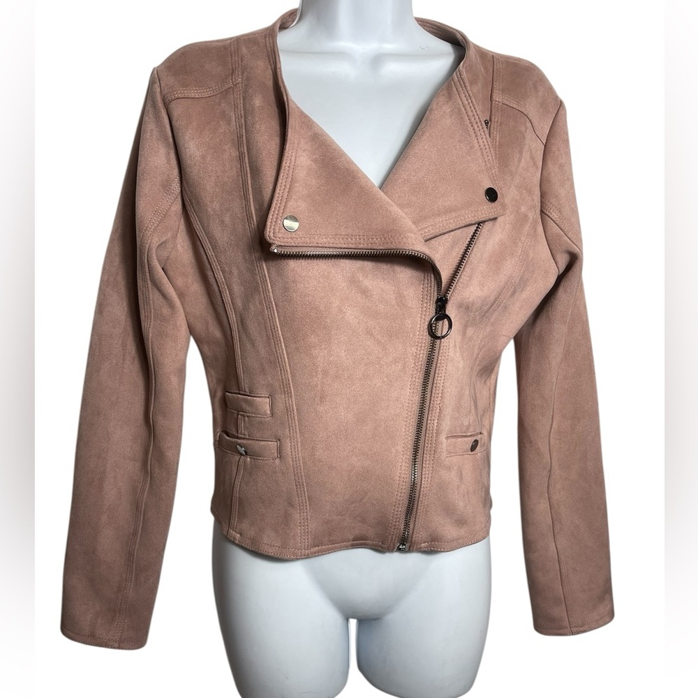 Haute Mode moto jacket size medium dusty‎ rose pink faux suede cropped jacket